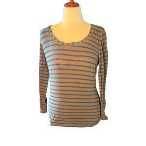 Boden Tan/Teal Long Sleeve Scoop Neck Striped Top- size 10